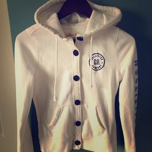 Hollister M white button down hooded sweatshirt
